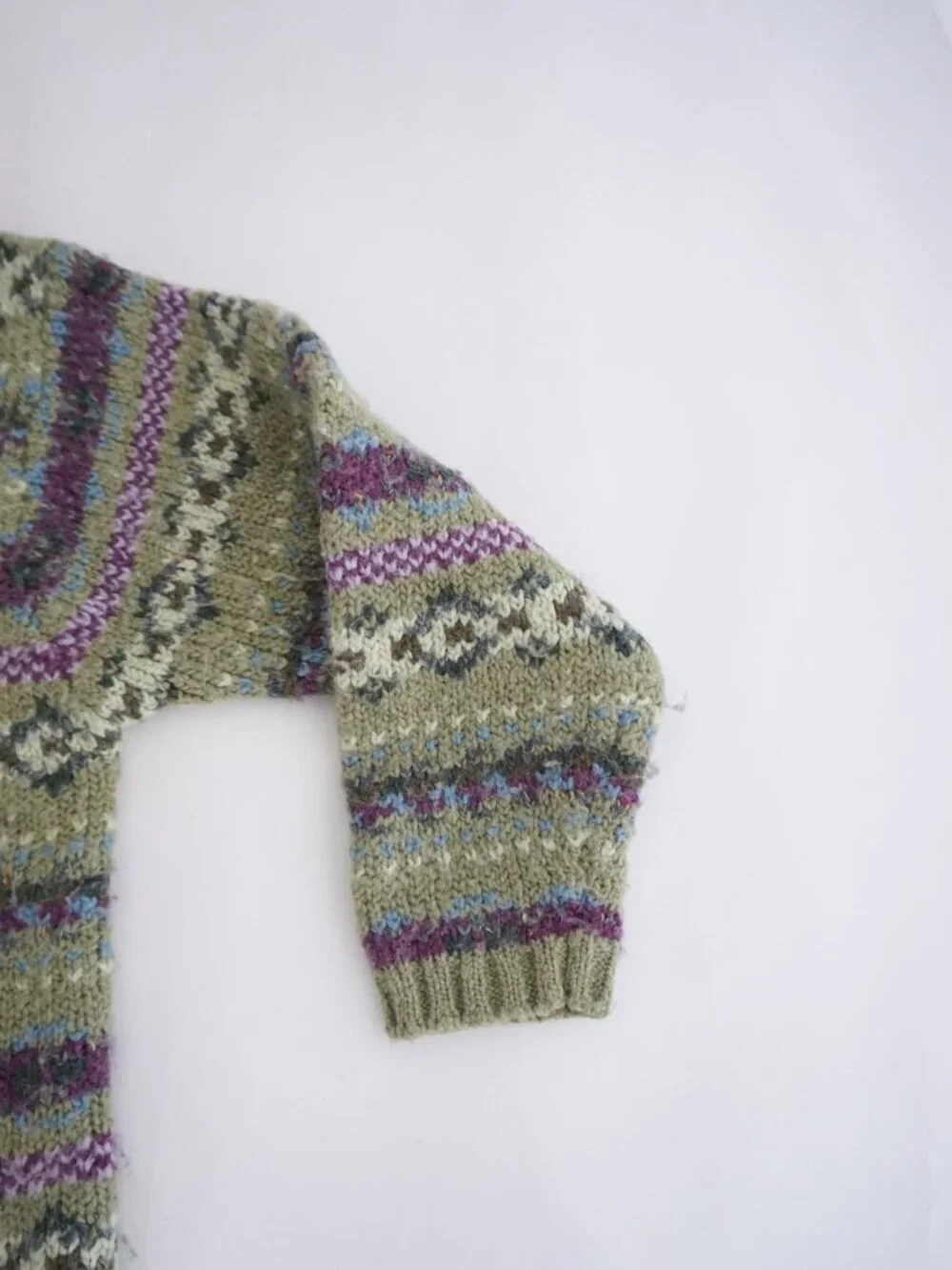 Vintage Studio Works Green Fair Isle Knit Zip Cardigan Nordic Pattern Petite PM - Picture 4 of 10